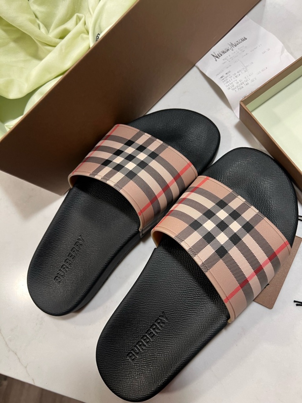 Burberry Black Footbed Check Strap Slide Sandals - Picture 2 of 8